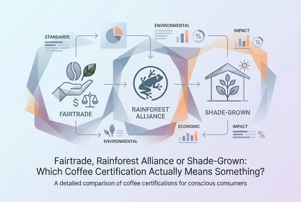 Professional header image for comparison analysis: Fairtrade, Rainforest Alliance or Shade-Grown: Which Coff...