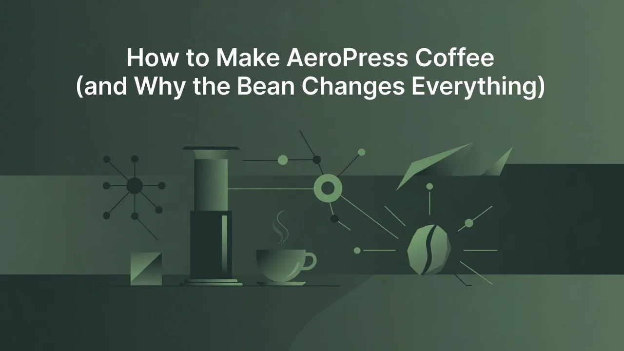 Professional header image for educational tutorial: How to Make AeroPress Coffee (and Why the Bean Changes Ev...