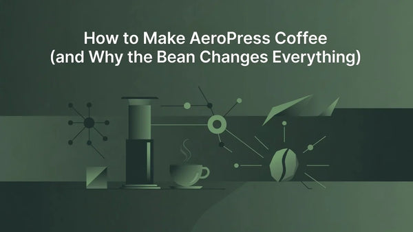 Professional header image for educational tutorial: How to Make AeroPress Coffee (and Why the Bean Changes Ev...